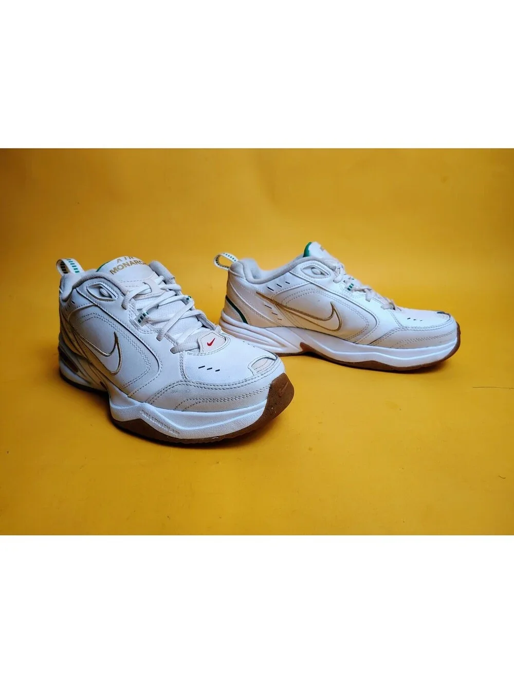 Nike Air Monarch IV White Lucky Green Gold Men's 9.5 Sneakers Shoes 415445-103